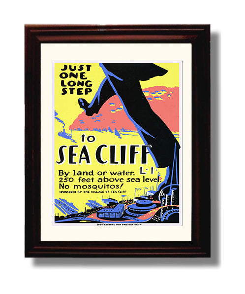 Sea Cliff Vintage Travel Print 8x10 Beveled Frame travel wall art print