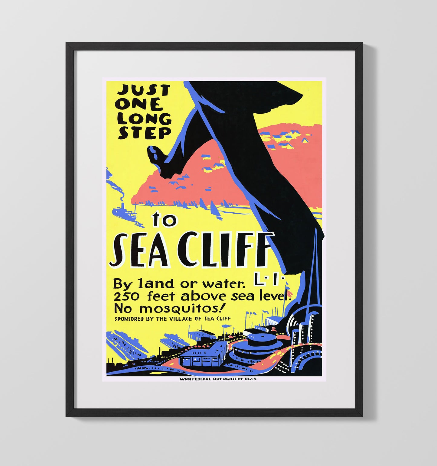 Sea Cliff Vintage Travel Print 16x20 Gallery Frame travel wall art print
