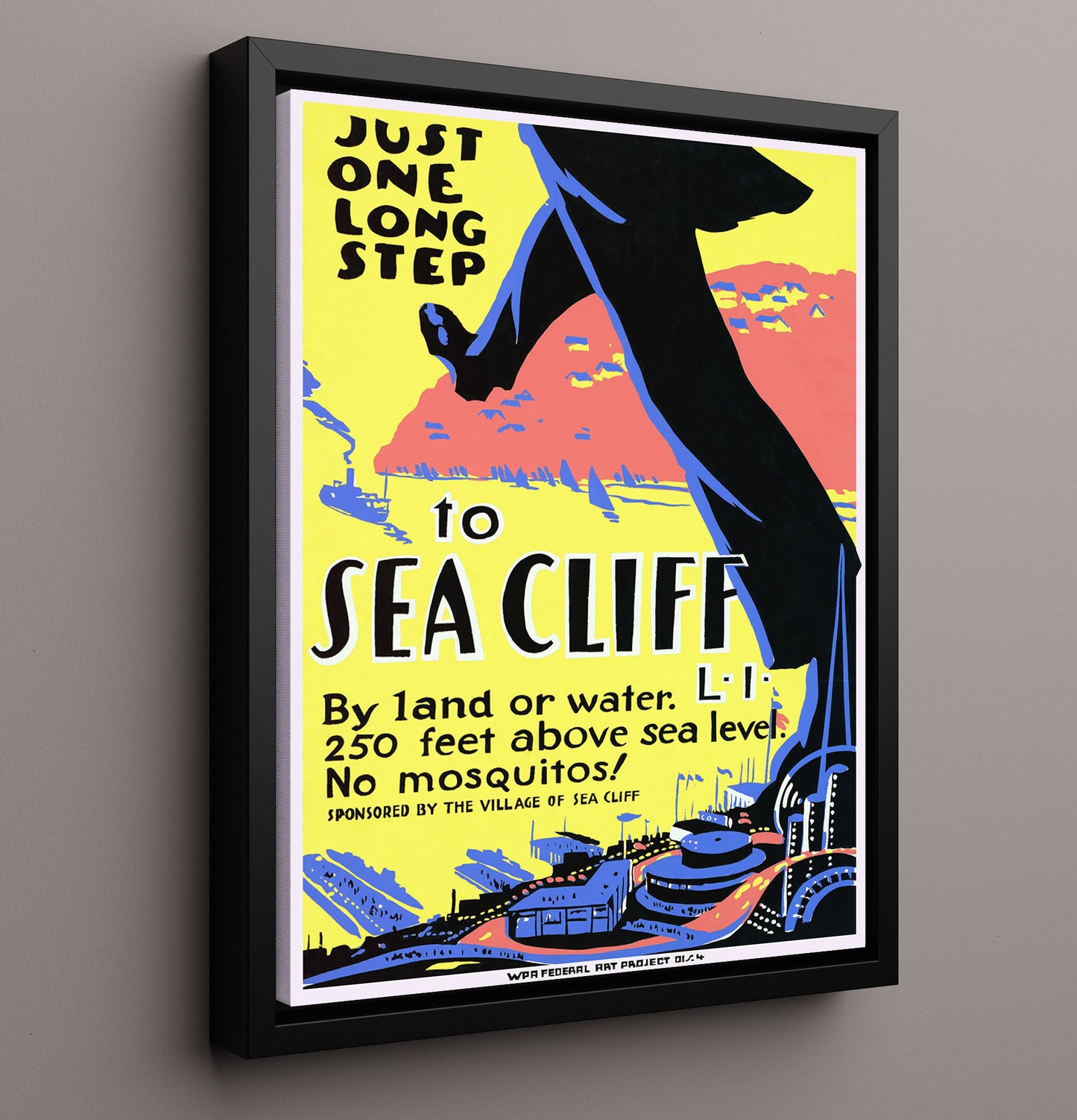 Sea Cliff Vintage Travel Print 16x20 Framed Canvas travel wall art print