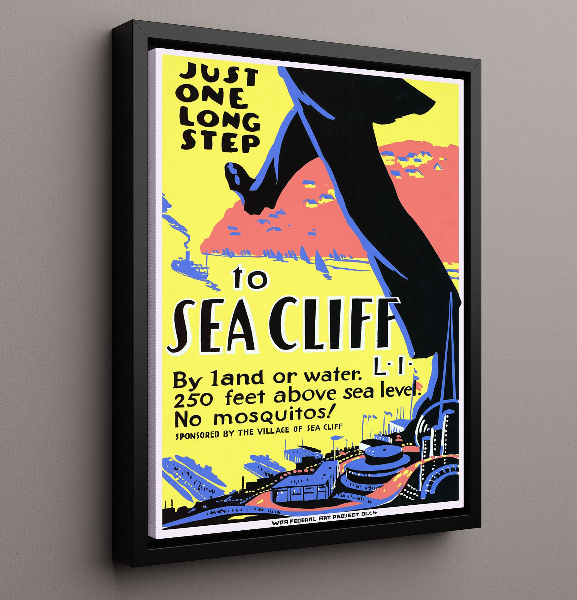 Sea Cliff Vintage Travel Print 16x20 Framed Canvas travel wall art print
