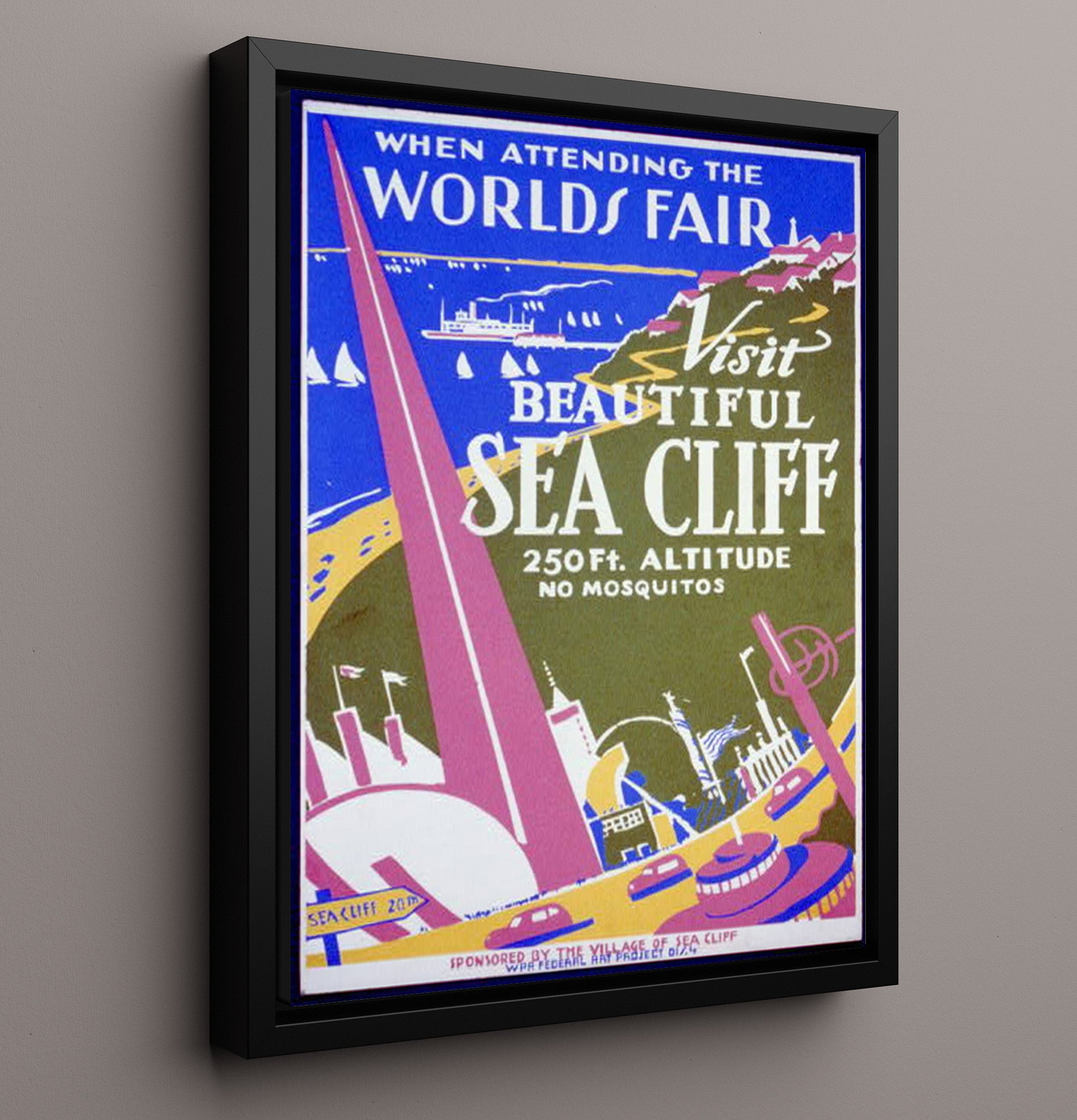 Sea Cliff Worlds Fair Vintage Travel Print 16x20 Framed Canvas travel wall art print