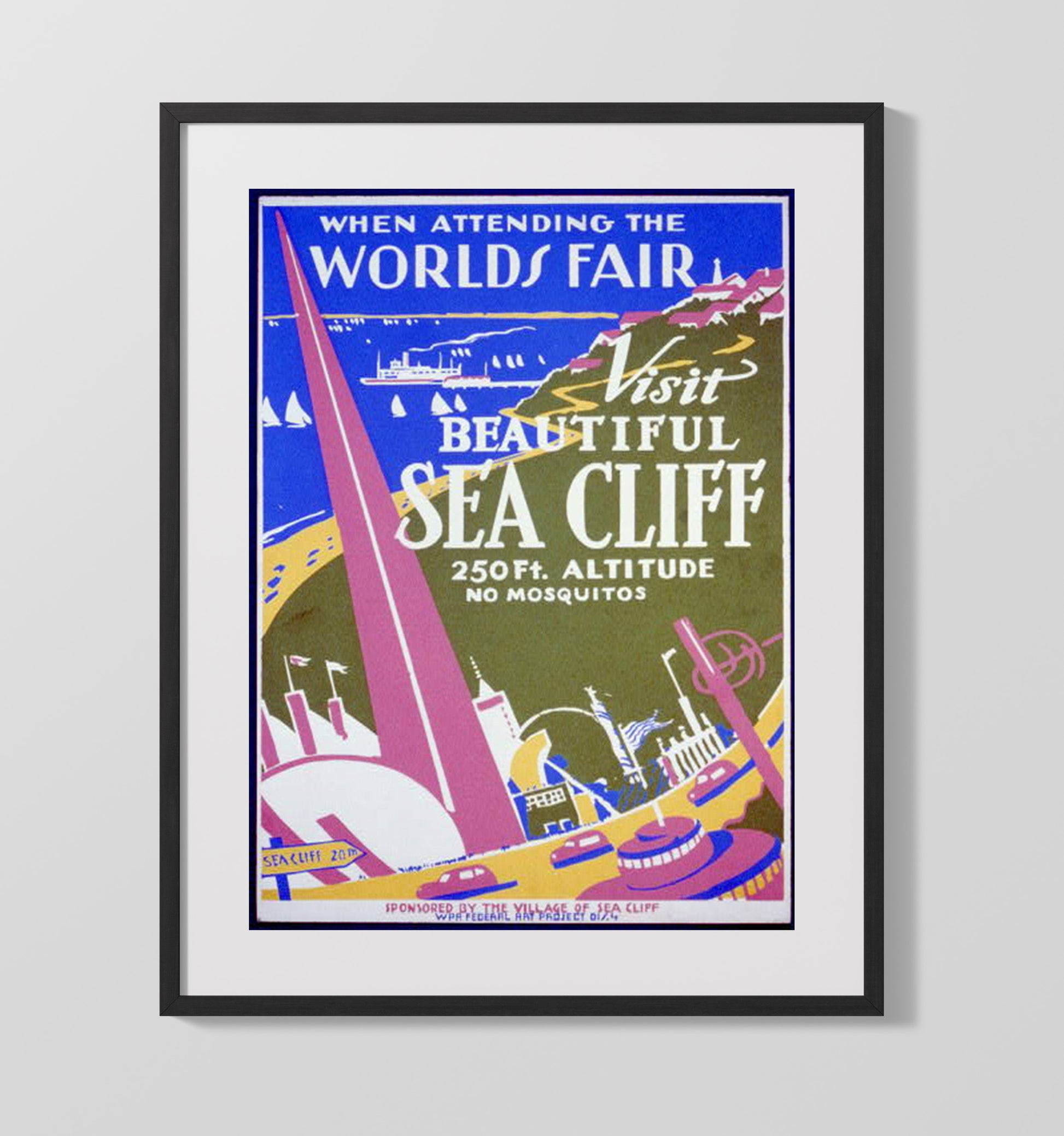 Sea Cliff Worlds Fair Vintage Travel Print 16x20 Gallery Frame travel wall art print