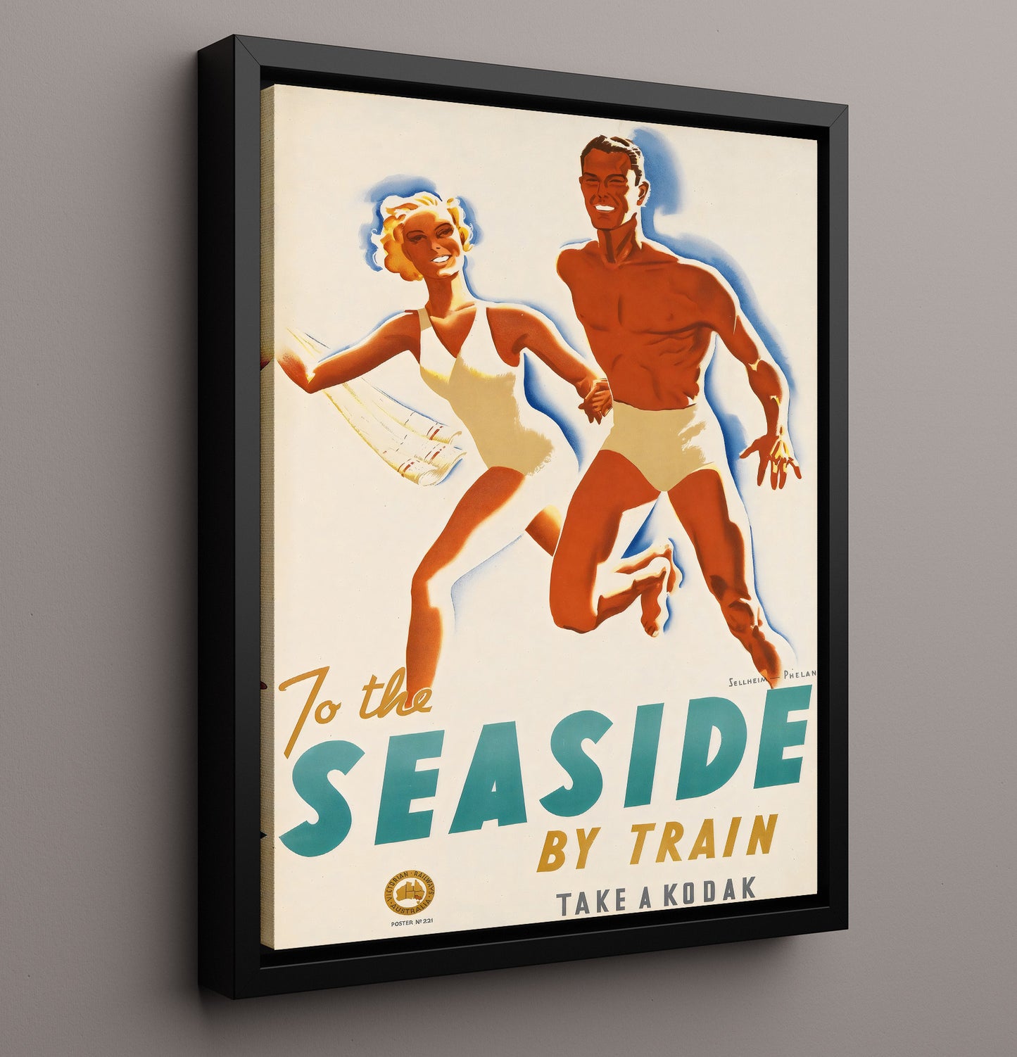 Seaside By Train Kodak Vintage Travel Print 16x20 Framed Canvas travel wall art print