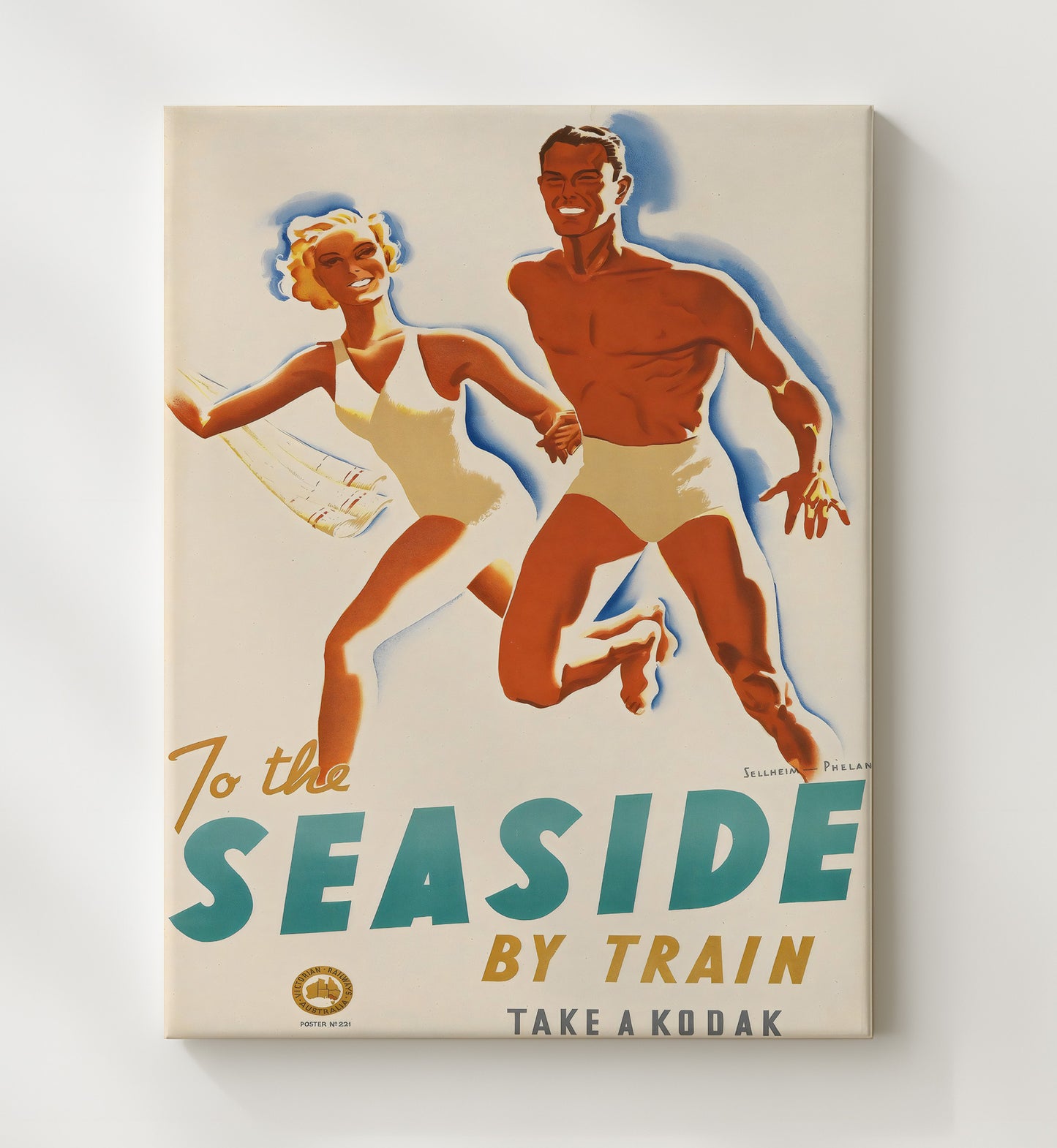 Seaside By Train Kodak Vintage Travel Print 20x24 Canvas travel wall art print