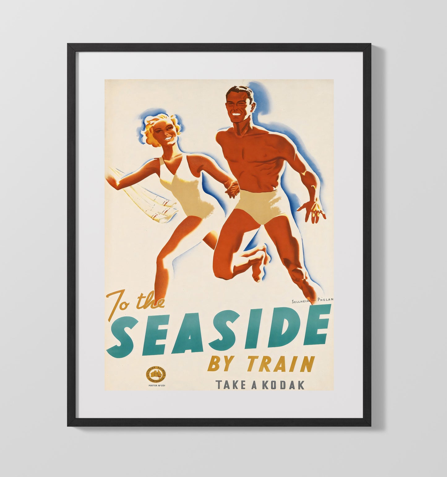 Seaside By Train Kodak Vintage Travel Print 16x20 Gallery Frame travel wall art print