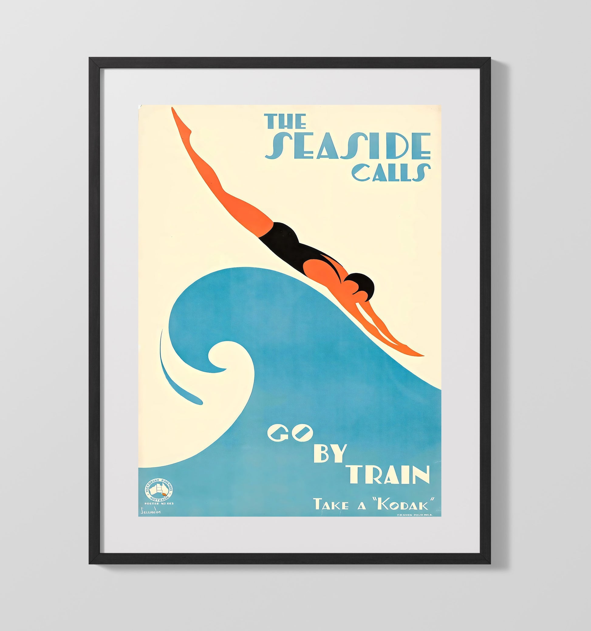 Seaside Go By Train Vintage Travel Print 16x20 Gallery Frame travel wall art print