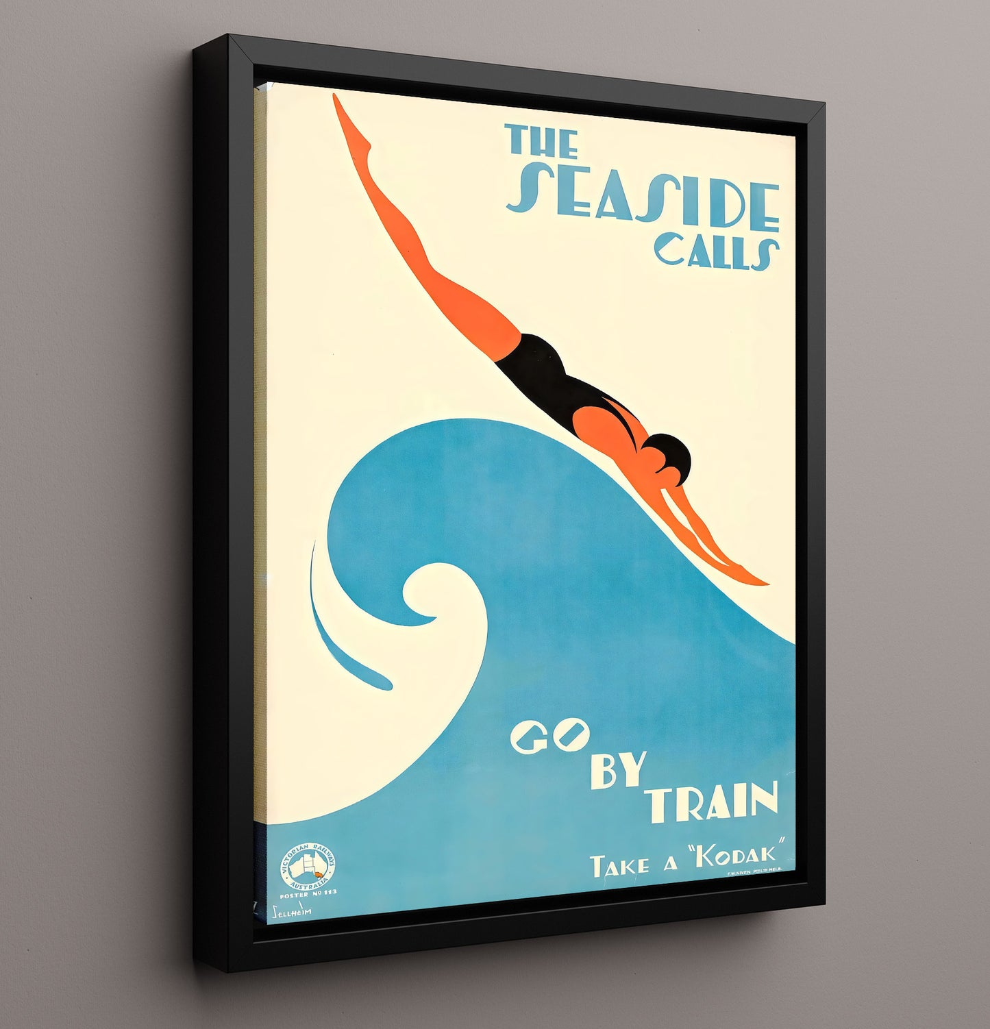 Seaside Go By Train Vintage Travel Print 16x20 Framed Canvas travel wall art print