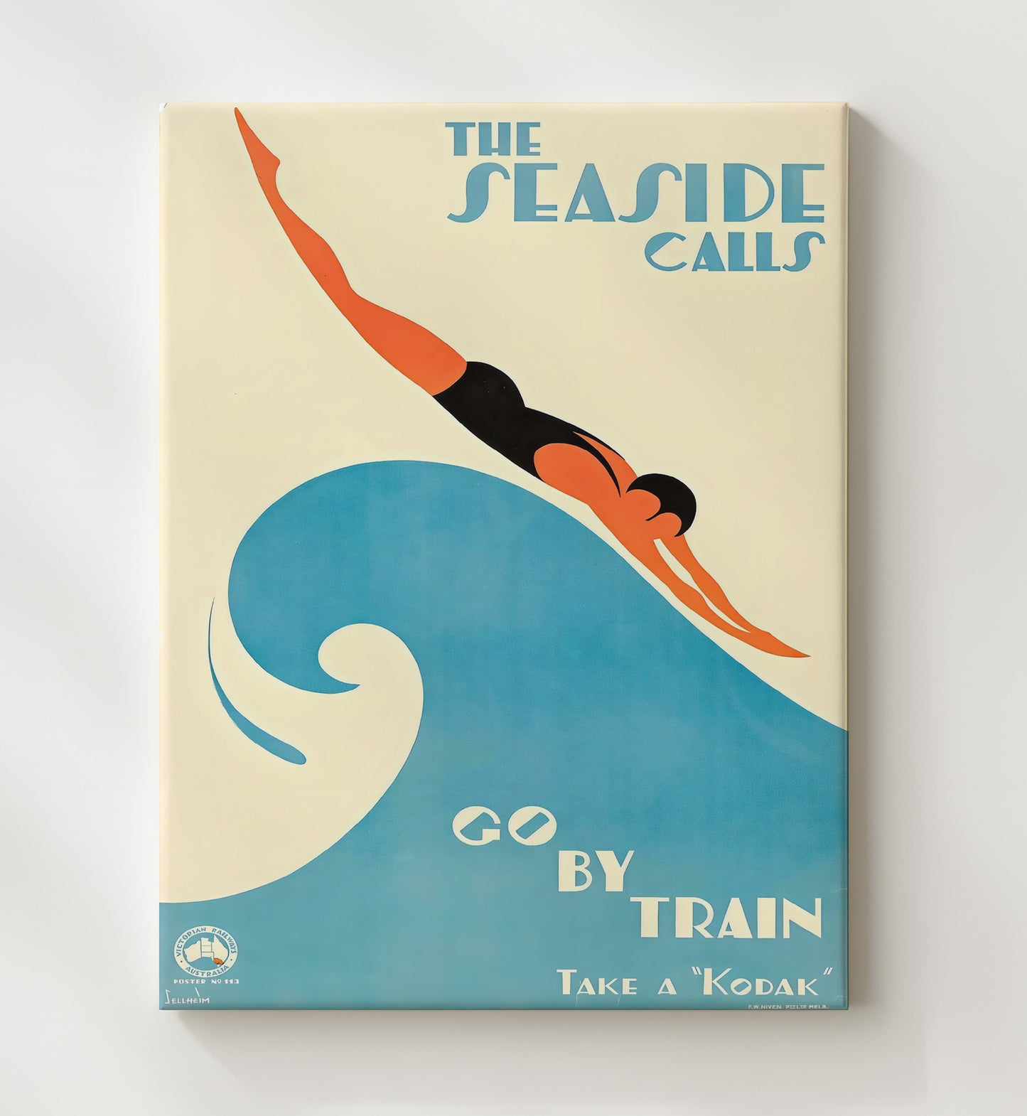 Seaside Go By Train Vintage Travel Print 20x24 Canvas travel wall art print
