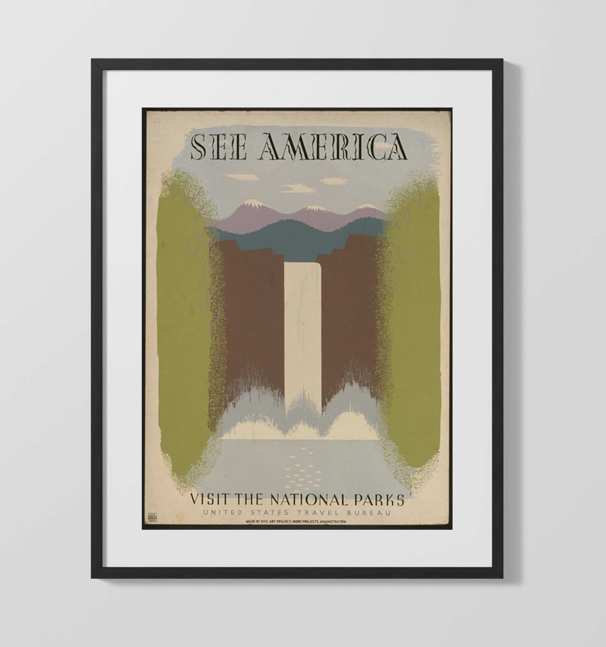 See America Visit the National Parks Vintage Travel Print 16x20 Gallery Frame travel wall art print