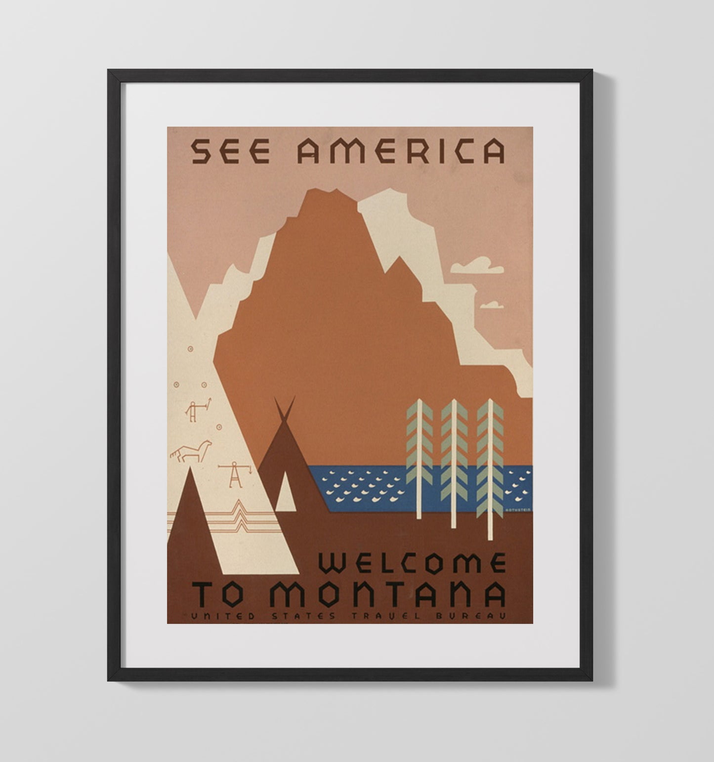 See America Welcome to Montana Vintage Travel Print 16x20 Gallery Frame travel wall art print