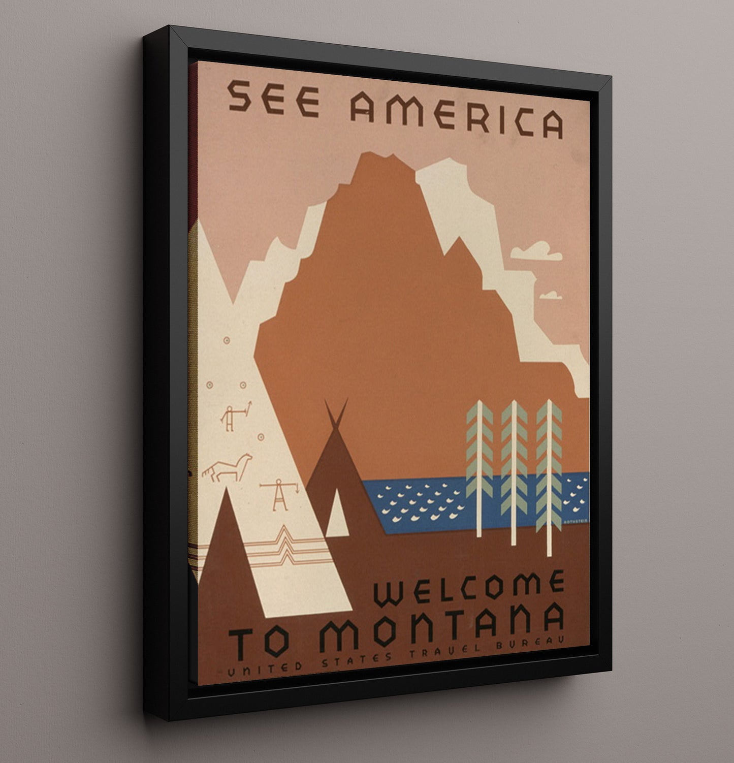 See America Welcome to Montana Vintage Travel Print 16x20 Framed Canvas travel wall art print