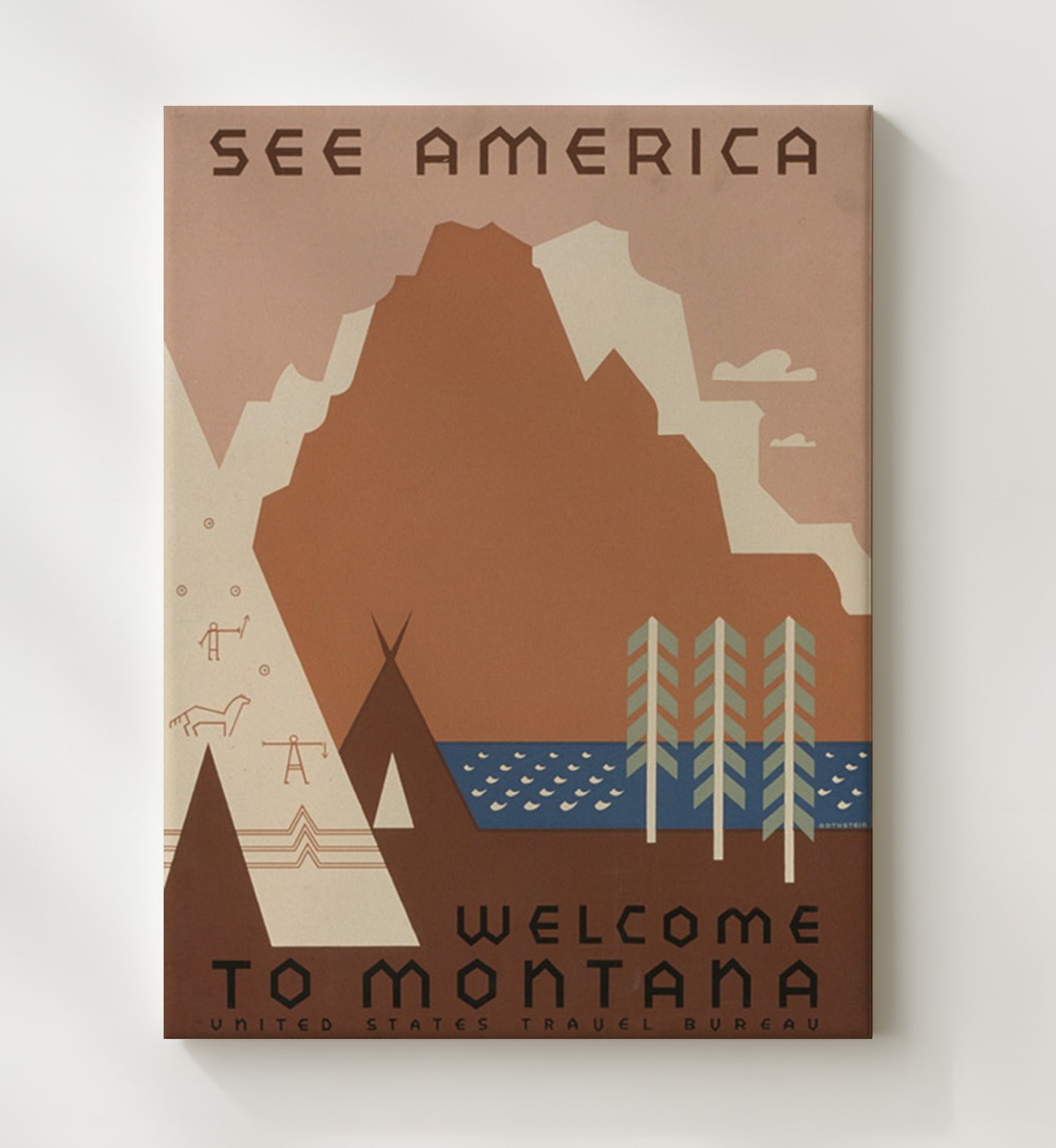 See America Welcome to Montana Vintage Travel Print 20x24 Canvas travel wall art print