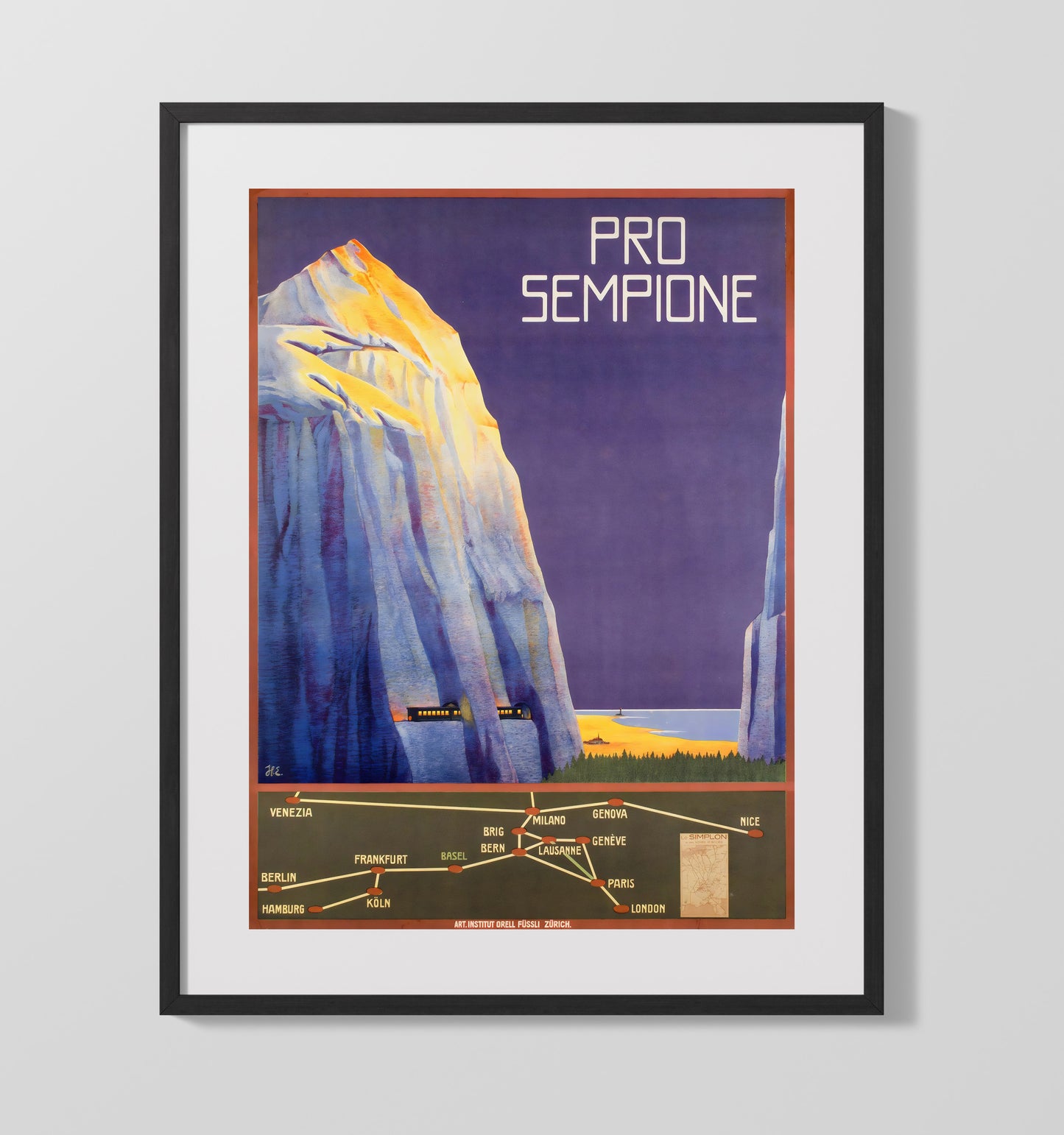 Simplon Pro Sempione Vintage Travel Print 16x20 Gallery Frame travel wall art print