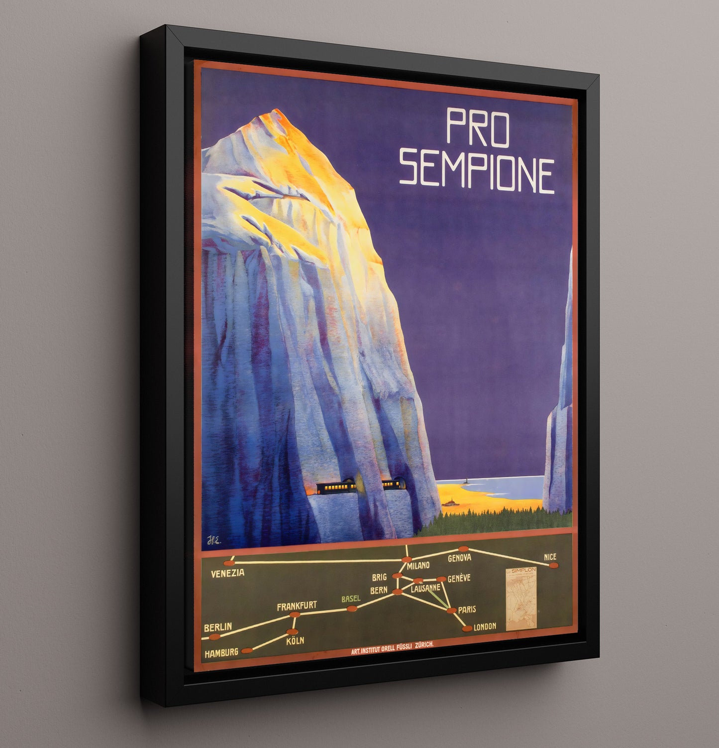 Simplon Pro Sempione Vintage Travel Print 16x20 Framed Canvas travel wall art print