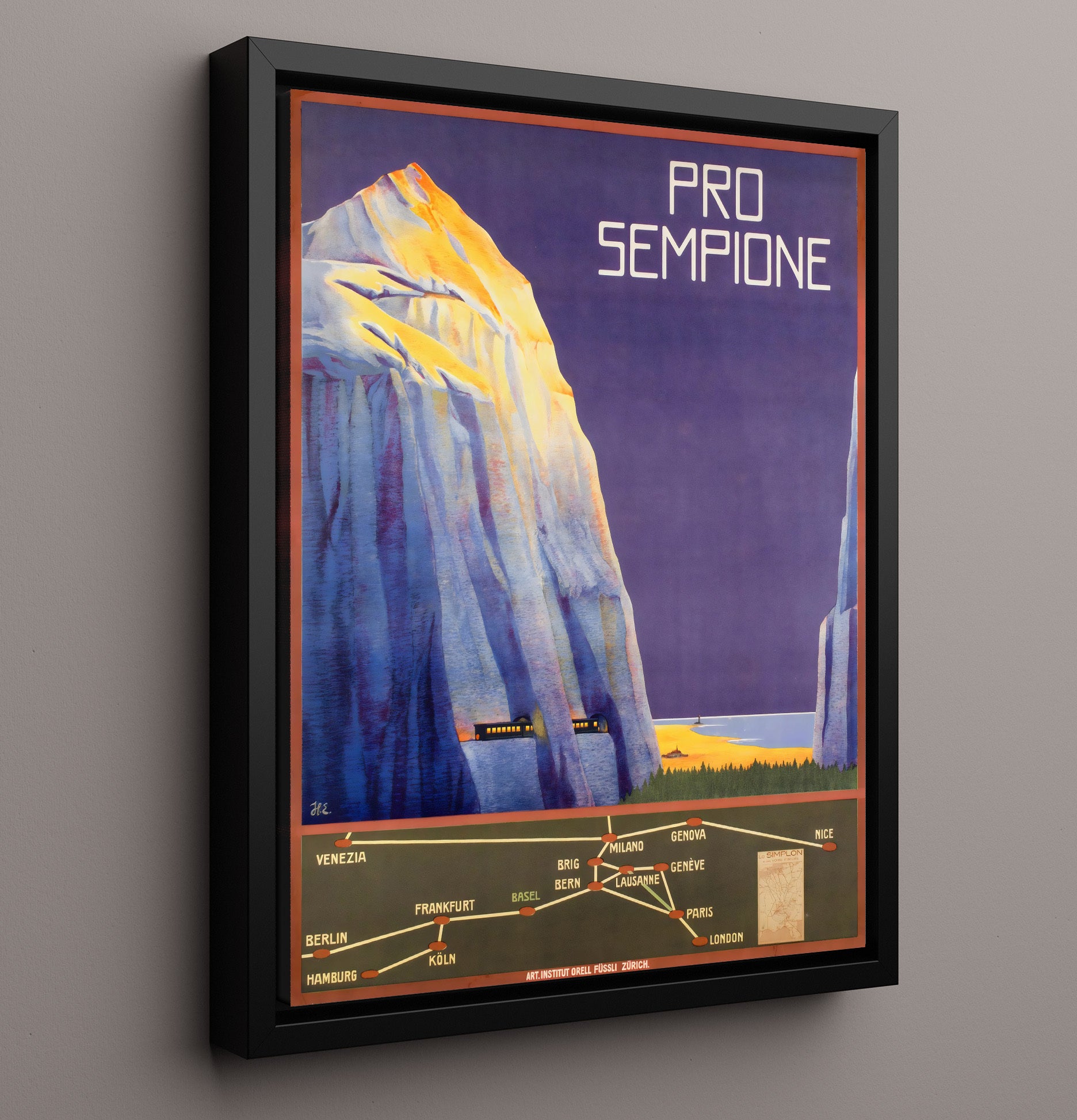 Simplon Pro Sempione Vintage Travel Print 16x20 Framed Canvas travel wall art print