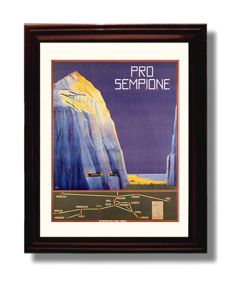 Simplon Pro Sempione Vintage Travel Print 8x10 Beveled Frame travel wall art print