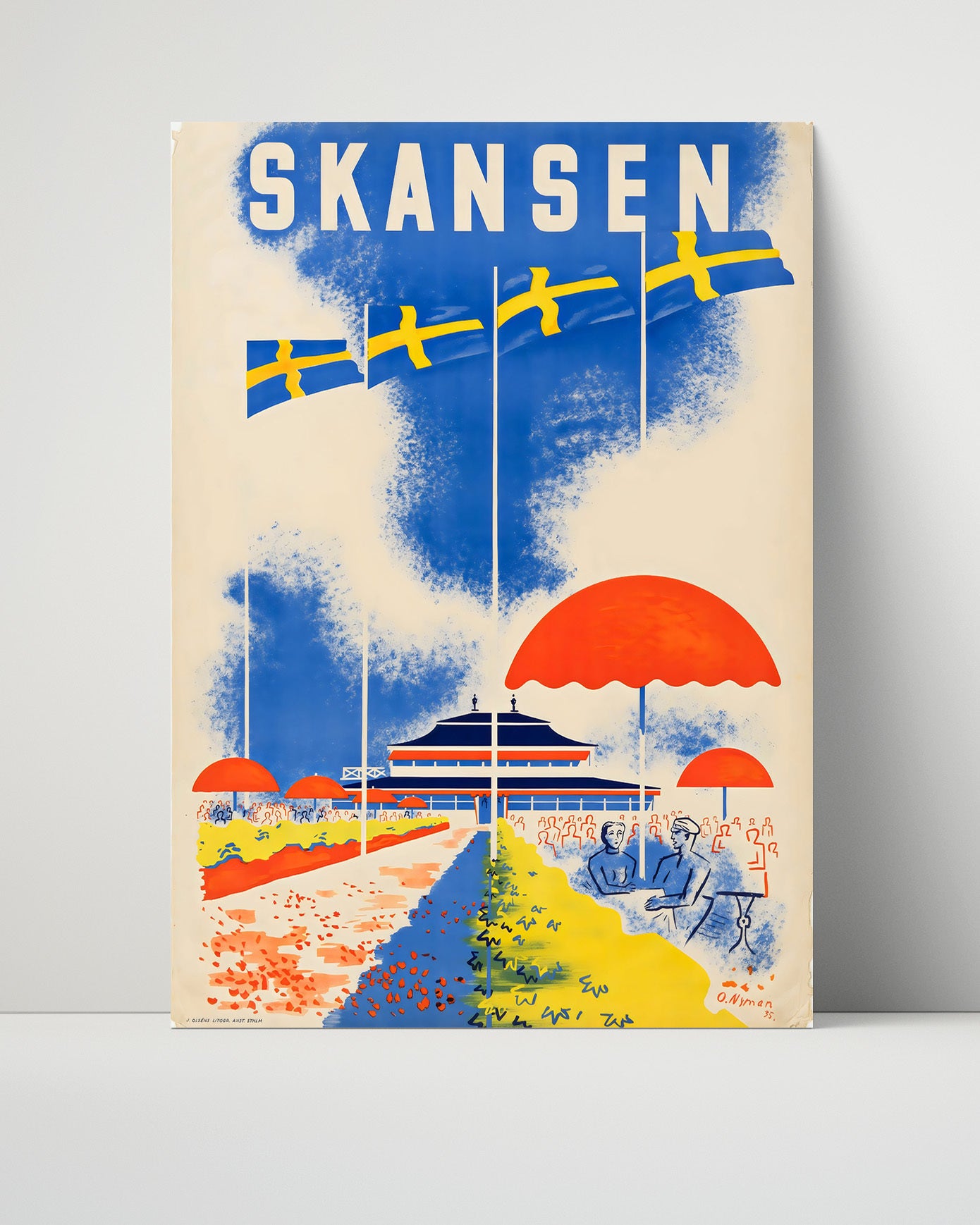 Skansen Sweden Vintage Travel Print 16x20 Unframed Print travel wall art print