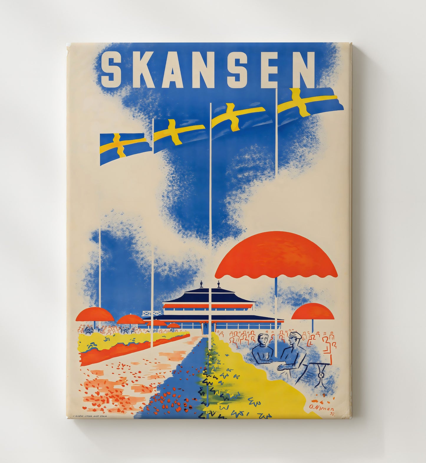 Skansen Sweden Vintage Travel Print 20x24 Canvas travel wall art print