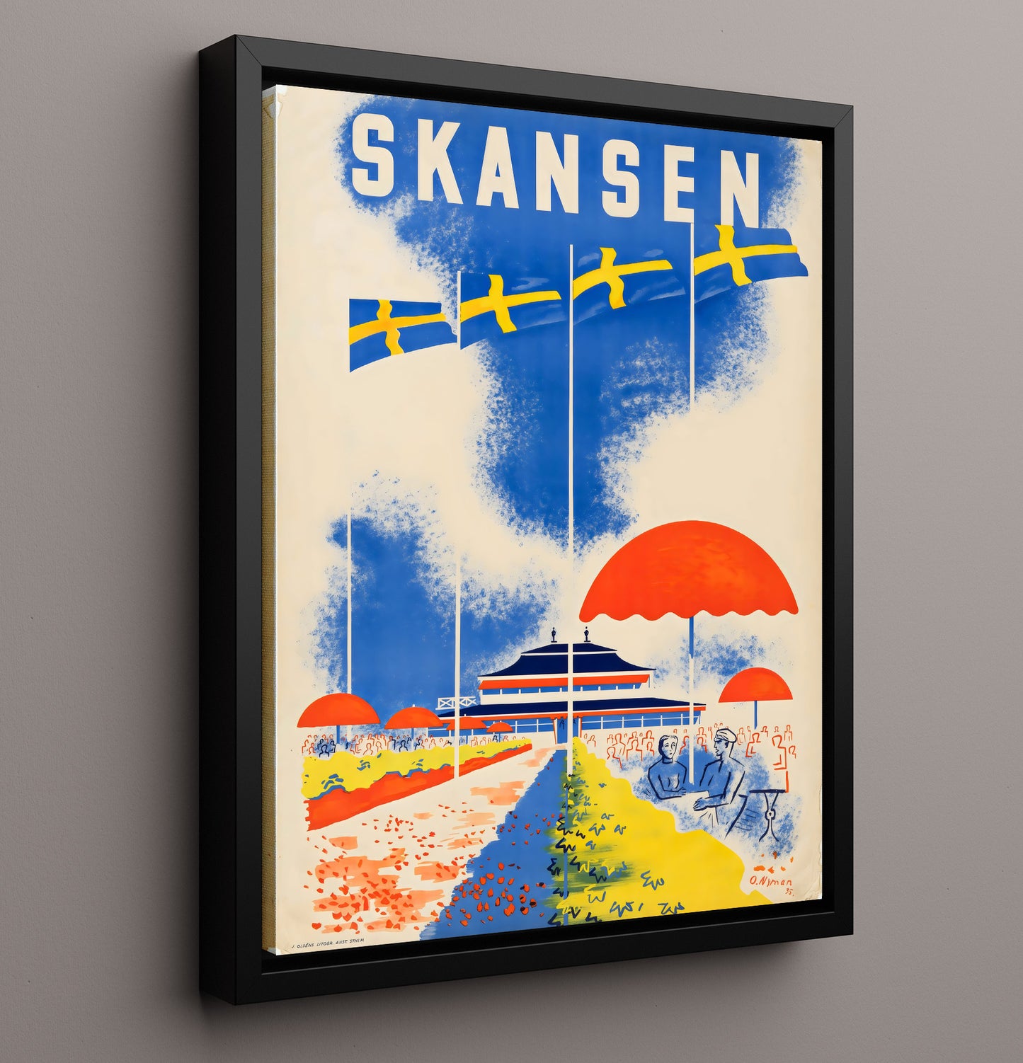 Skansen Sweden Vintage Travel Print 16x20 Framed Canvas travel wall art print