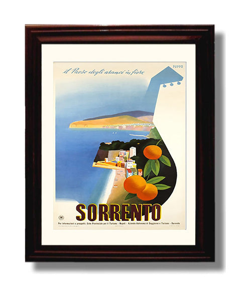 Sorrento Italy Vintage Travel Print 8x10 Beveled Frame travel wall art print