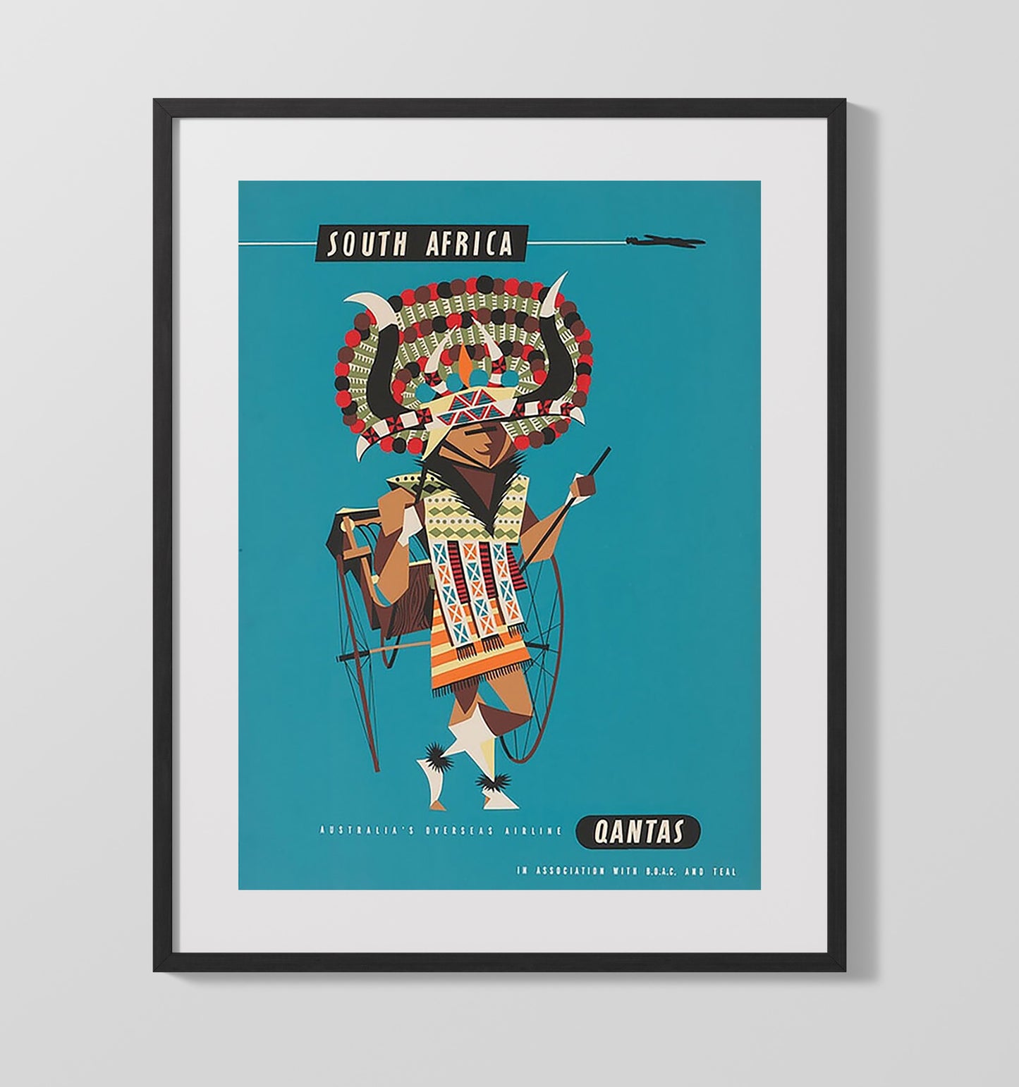 South Africa Qantas Vintage Travel Print 16x20 Gallery Frame travel wall art print
