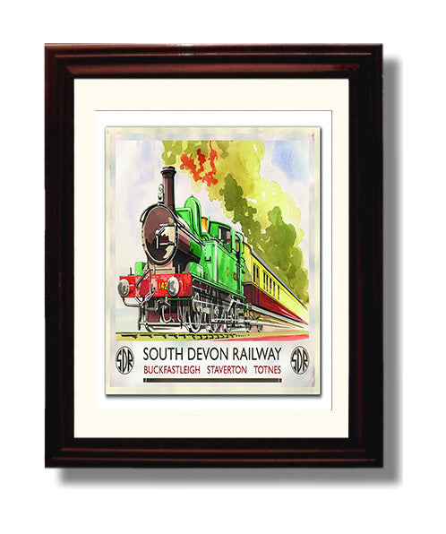 South Devon Railway Vintage Travel Print 8x10 Beveled Frame travel wall art print
