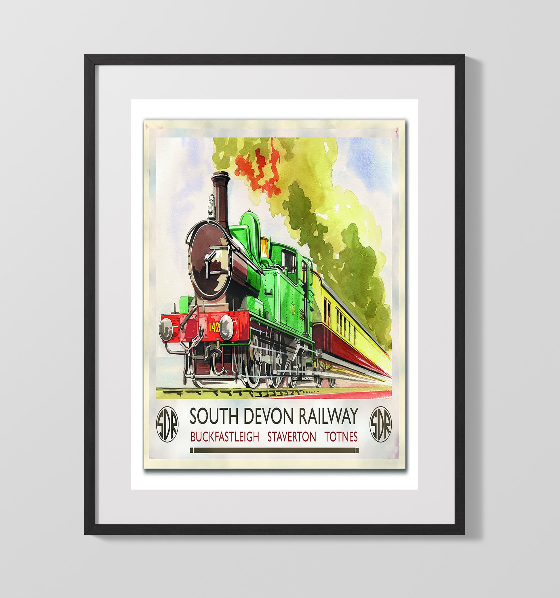 South Devon Railway Vintage Travel Print 16x20 Gallery Frame travel wall art print