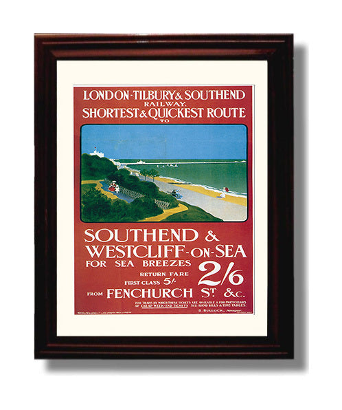 Southend Seaside Vintage Travel Print 8x10 Beveled Frame travel wall art print