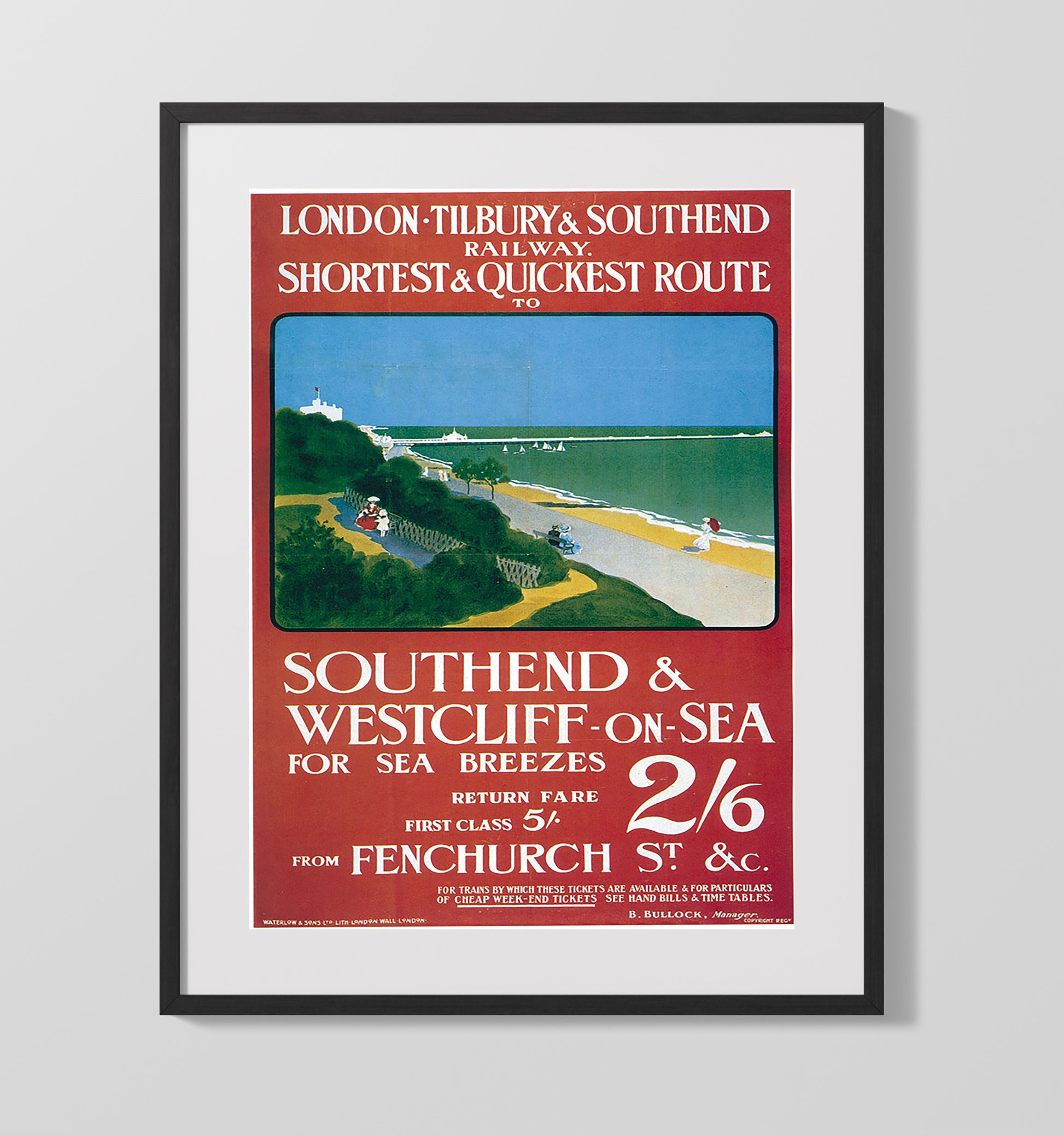 Southend Seaside Vintage Travel Print 16x20 Gallery Frame travel wall art print