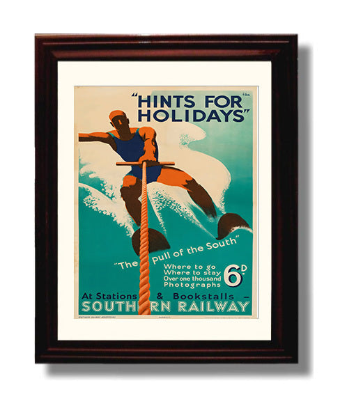Southern Railway Holiday Water Ski Vintage Travel Print 8x10 Beveled Frame travel wall art print