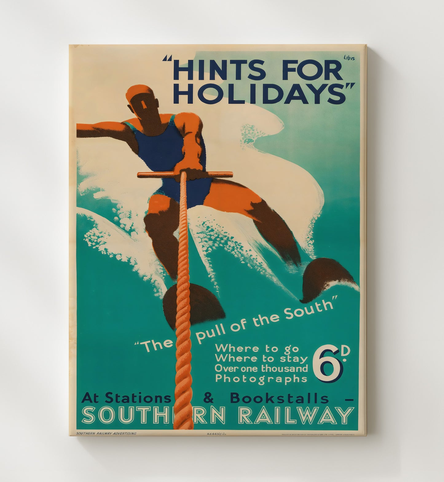 Southern Railway Holiday Water Ski Vintage Travel Print 20x24 Canvas travel wall art print
