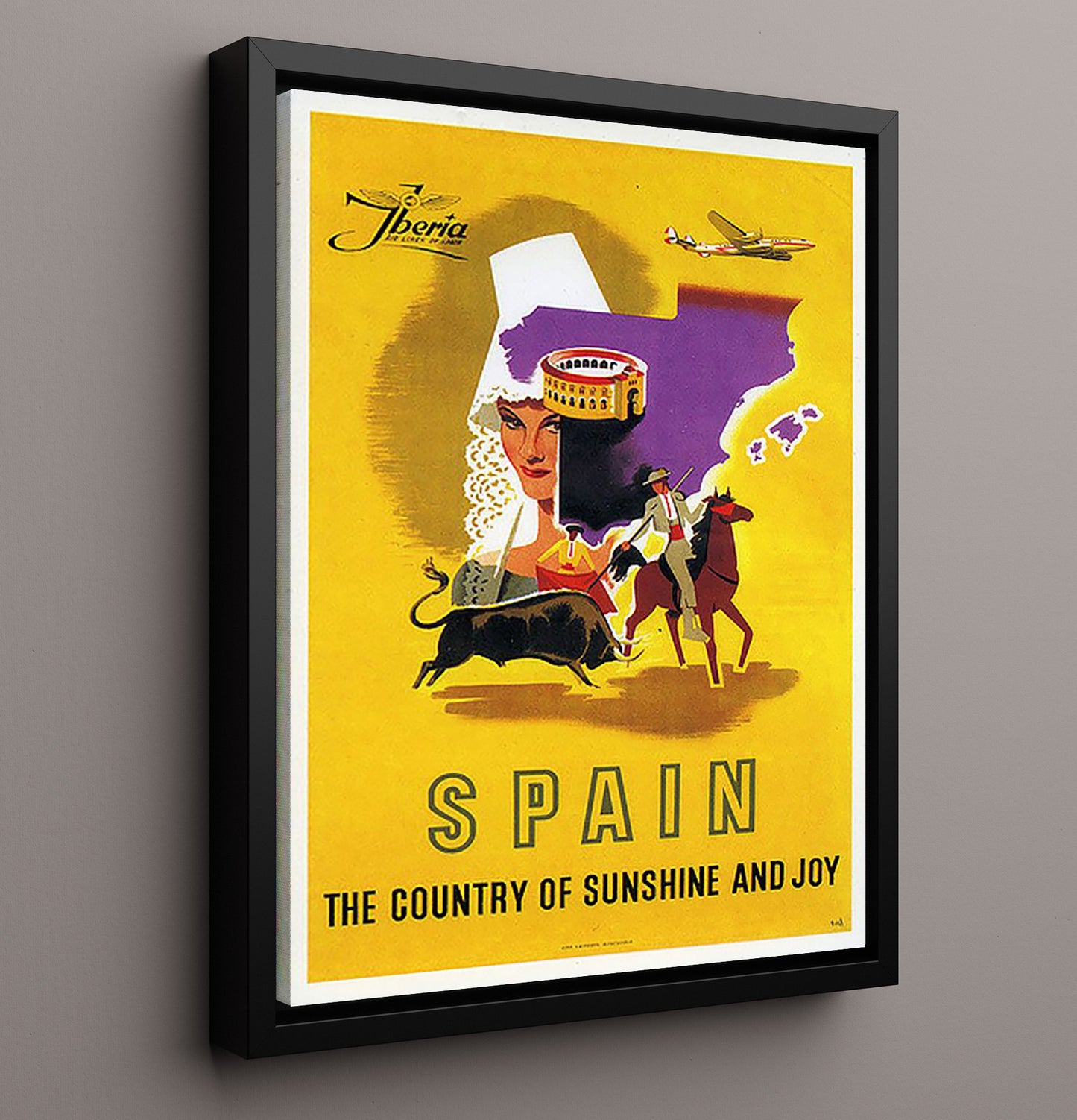 Spain Iberia Bullfighting and Flamenco Vintage Travel Print 16x20 Framed Canvas travel wall art print