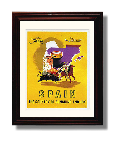 Spain Iberia Bullfighting and Flamenco Vintage Travel Print 8x10 Beveled Frame travel wall art print
