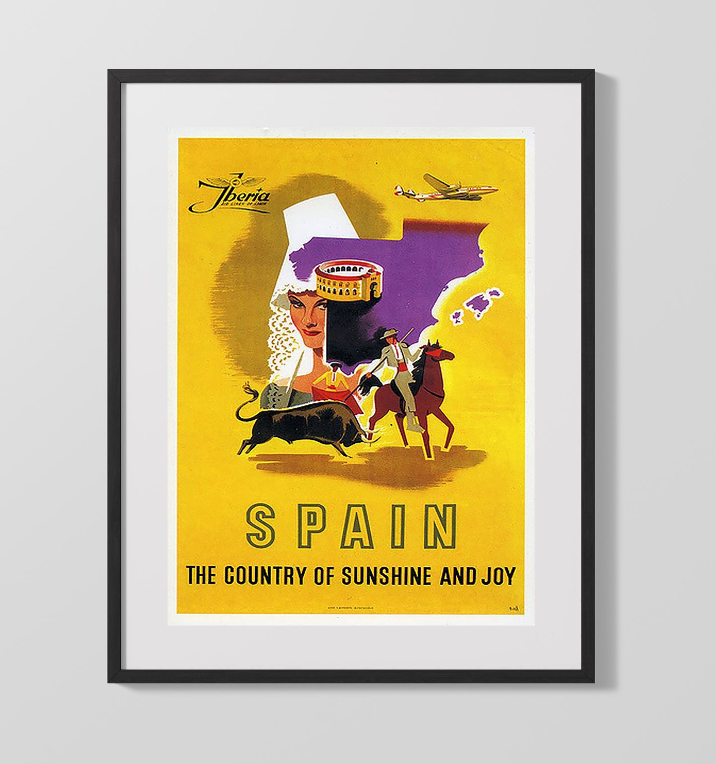 Spain Iberia Bullfighting and Flamenco Vintage Travel Print 16x20 Gallery Frame travel wall art print