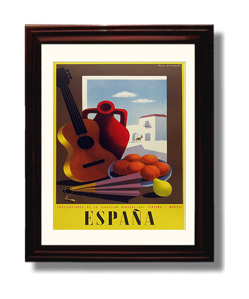 Spain Madrid Tourism Vintage Travel Print 8x10 Beveled Frame travel wall art print