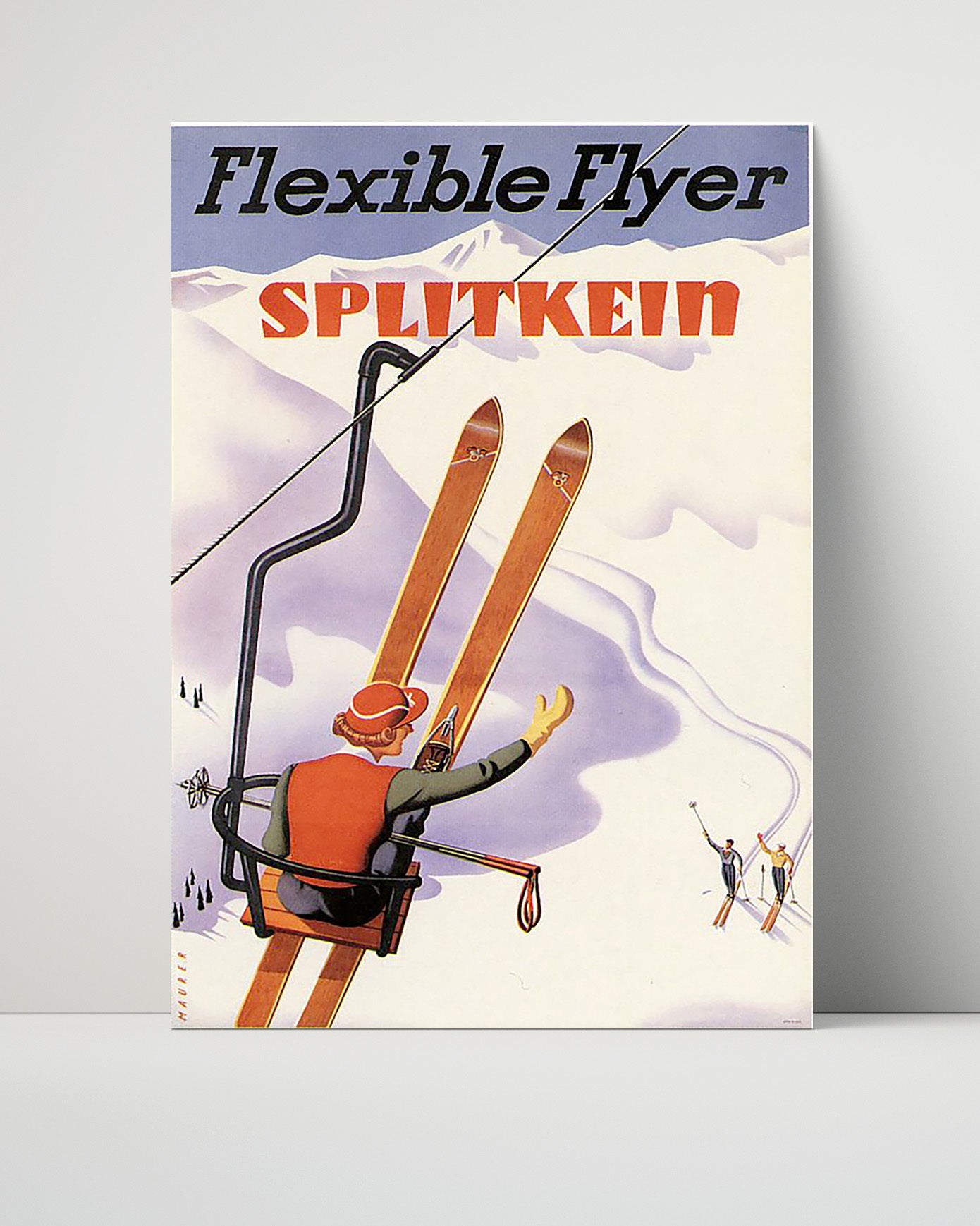 Splitkein Flexible Flyer Skiing Vintage Travel Print 16x20 Unframed Print travel wall art print