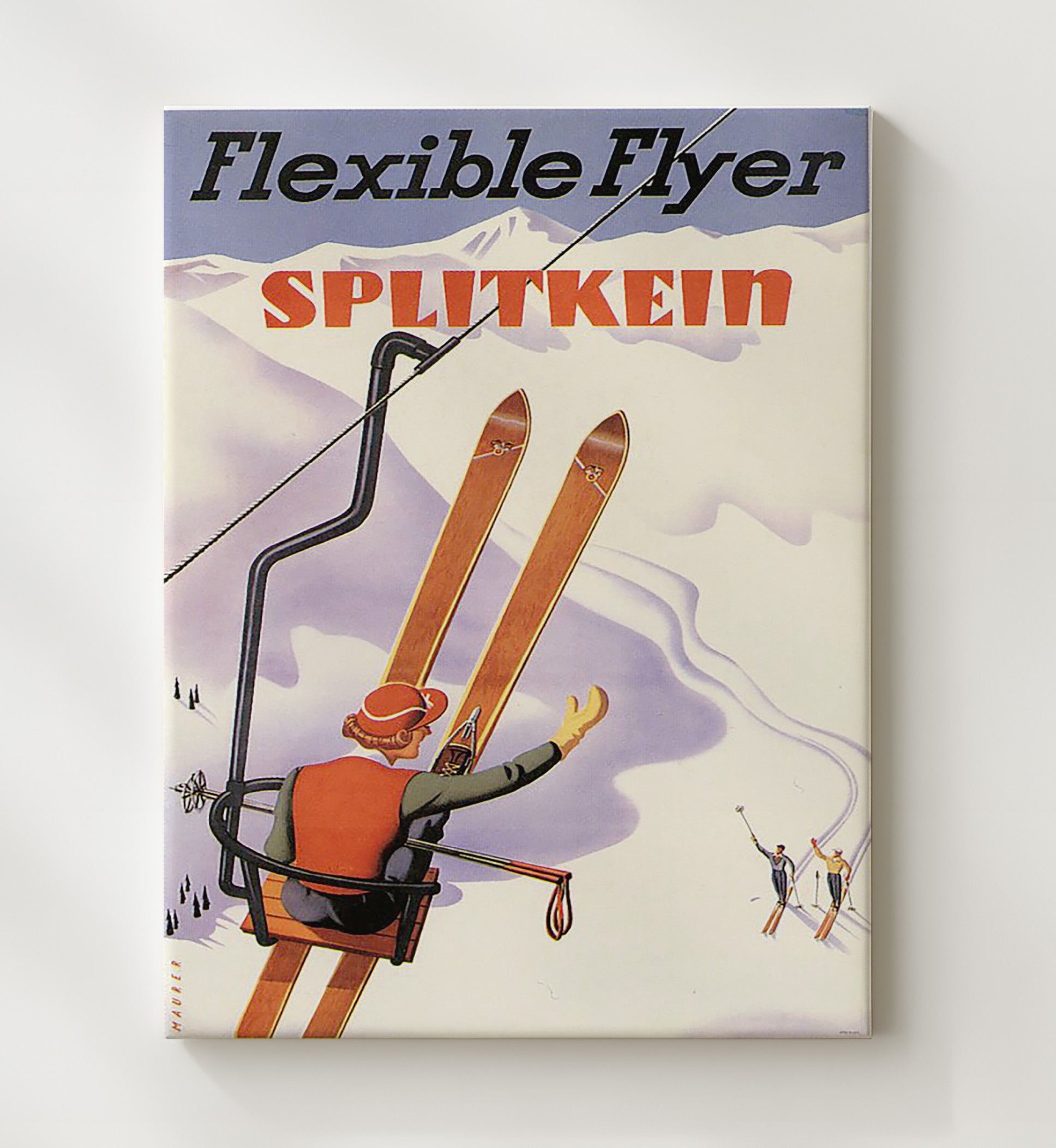 Splitkein Flexible Flyer Skiing Vintage Travel Print 20x24 Canvas travel wall art print