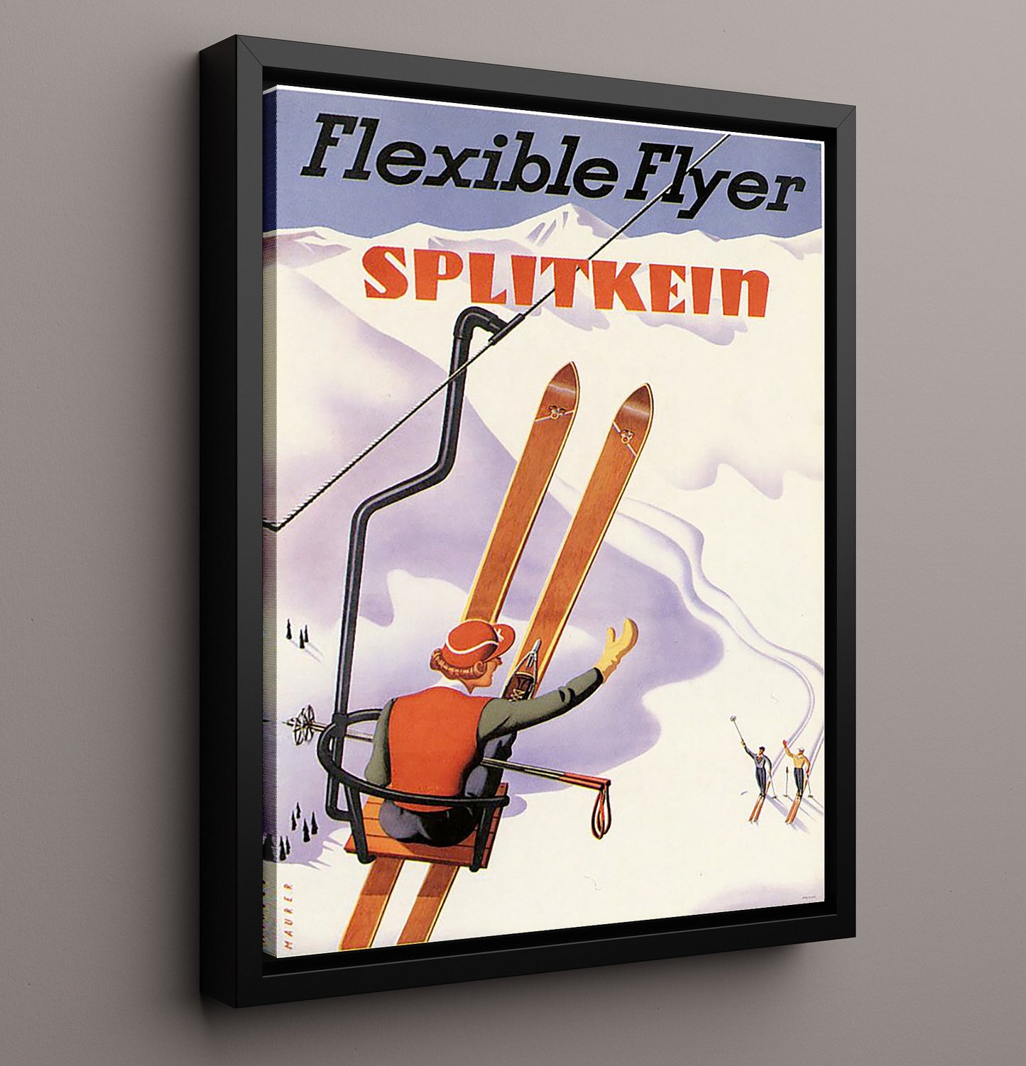 Splitkein Flexible Flyer Skiing Vintage Travel Print 16x20 Framed Canvas travel wall art print