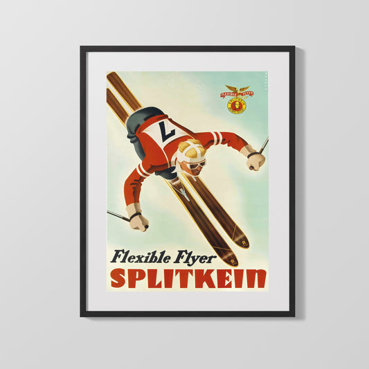Classic Travel Poster - Splitkein - Flexible Flyer Skiing