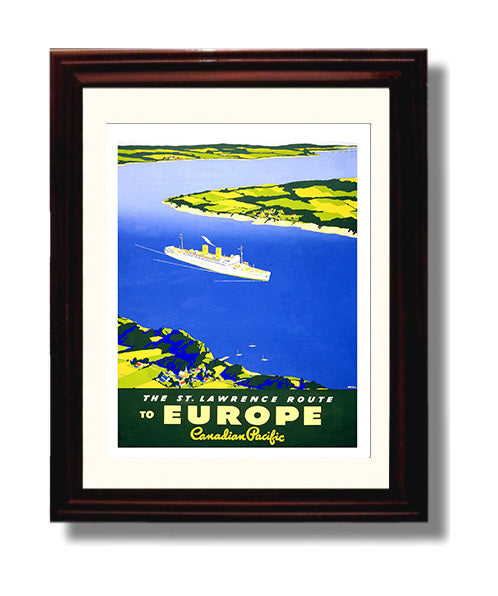 St. Lawrence Canadian Pacific Vintage Travel Print 8x10 Beveled Frame travel wall art print
