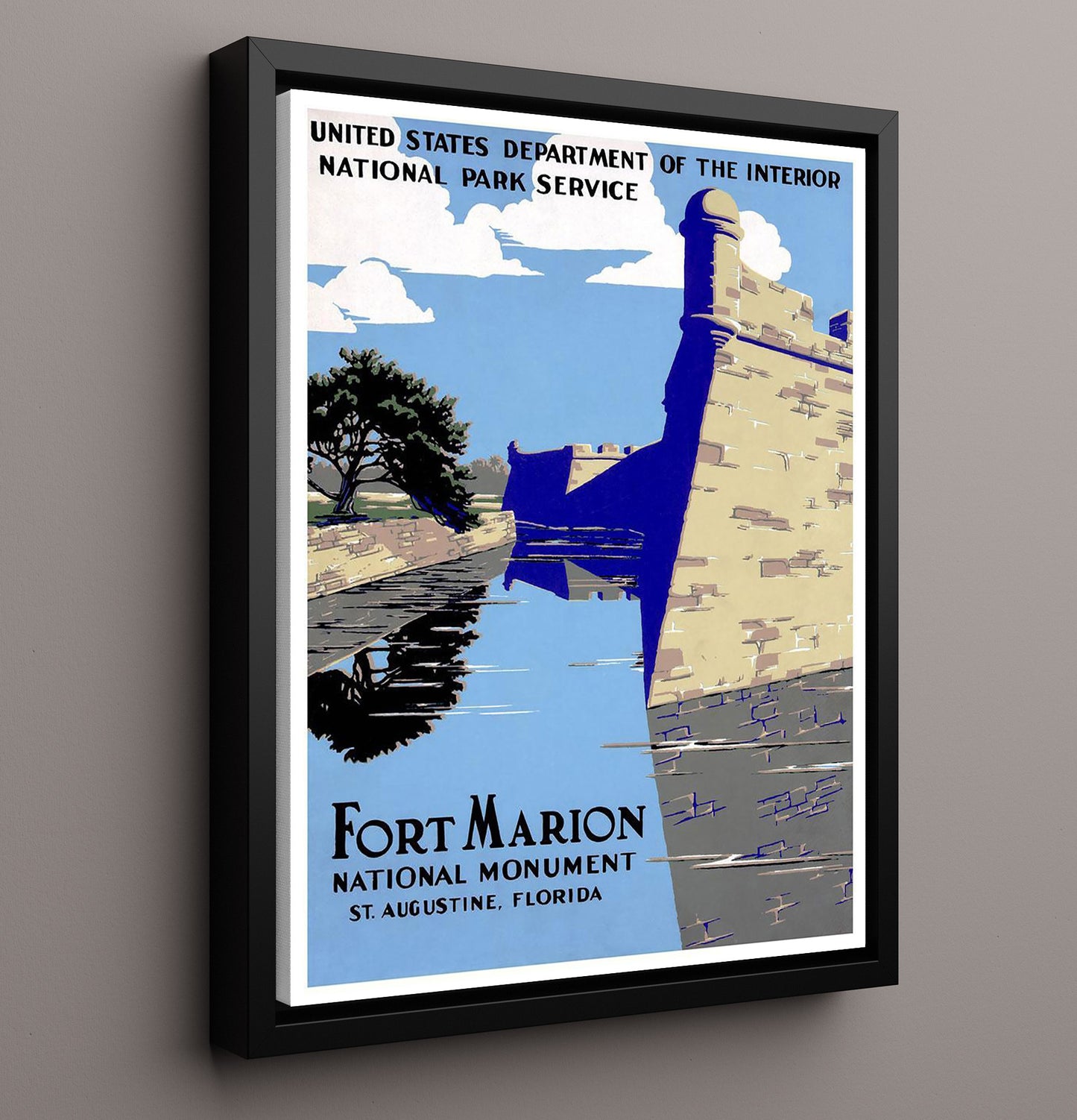 St Augustine Fort Marion Alt Vintage Travel Print 16x20 Framed Canvas travel wall art print