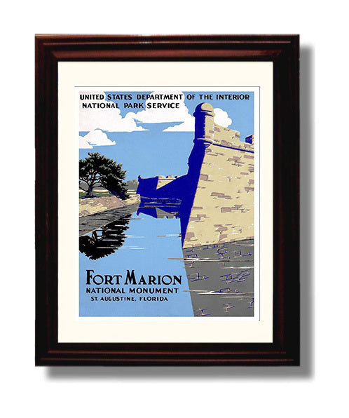 St Augustine Fort Marion Alt Vintage Travel Print 8x10 Beveled Frame travel wall art print