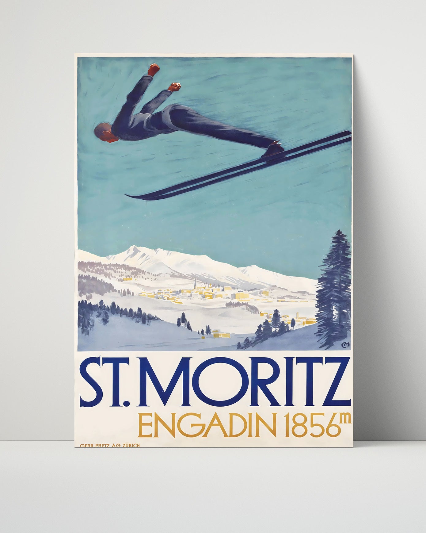 St Moritz Engadin Ski Jump Vintage Travel Print 16x20 Unframed Print travel wall art print