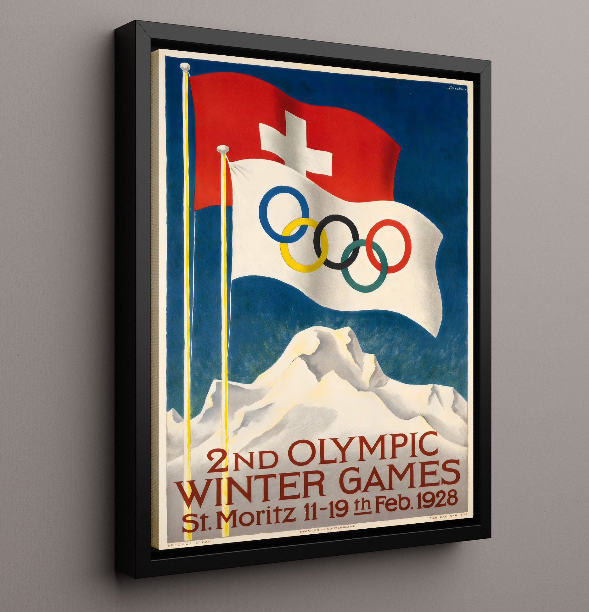 St Moritz Winter Games 1928 Vintage Travel Print 16x20 Framed Canvas travel wall art print