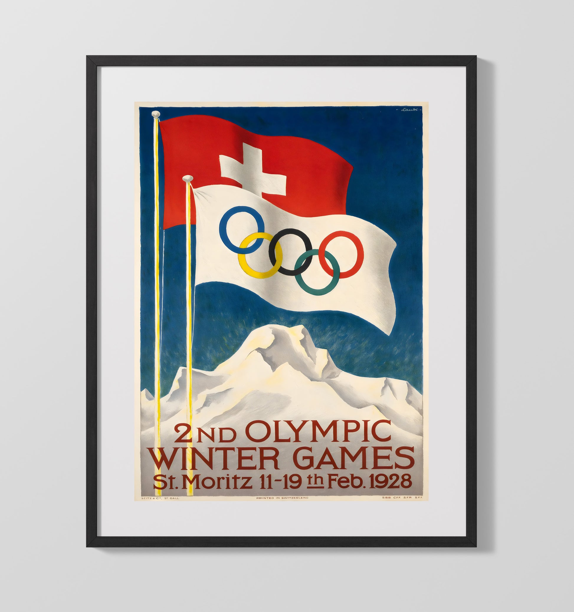 St Moritz Winter Games 1928 Vintage Travel Print 16x20 Gallery Frame travel wall art print