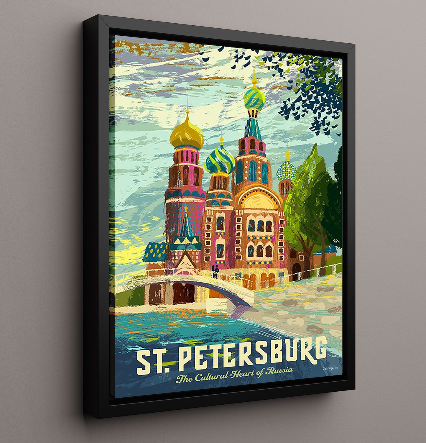 St Petersburg Cultural Heart Vintage Travel Print 16x20 Framed Canvas travel wall art print