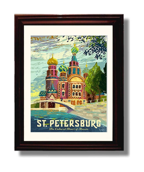 St Petersburg Cultural Heart Vintage Travel Print 8x10 Beveled Frame travel wall art print