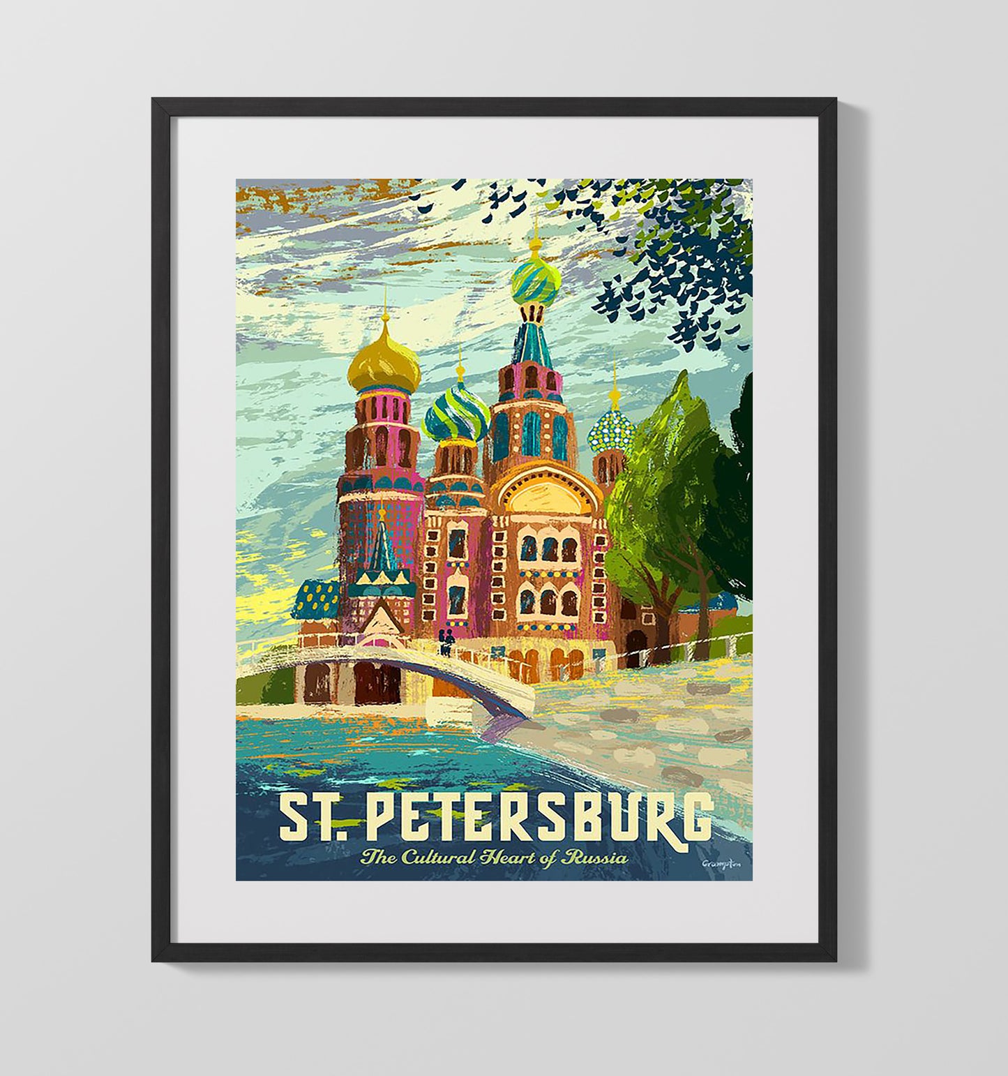 St Petersburg Cultural Heart Vintage Travel Print 16x20 Gallery Frame travel wall art print