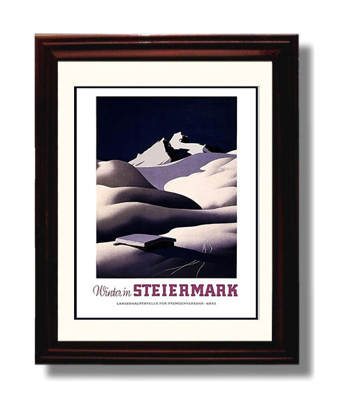 Steiermark Winter Vintage Travel Print 8x10 Beveled Frame travel wall art print