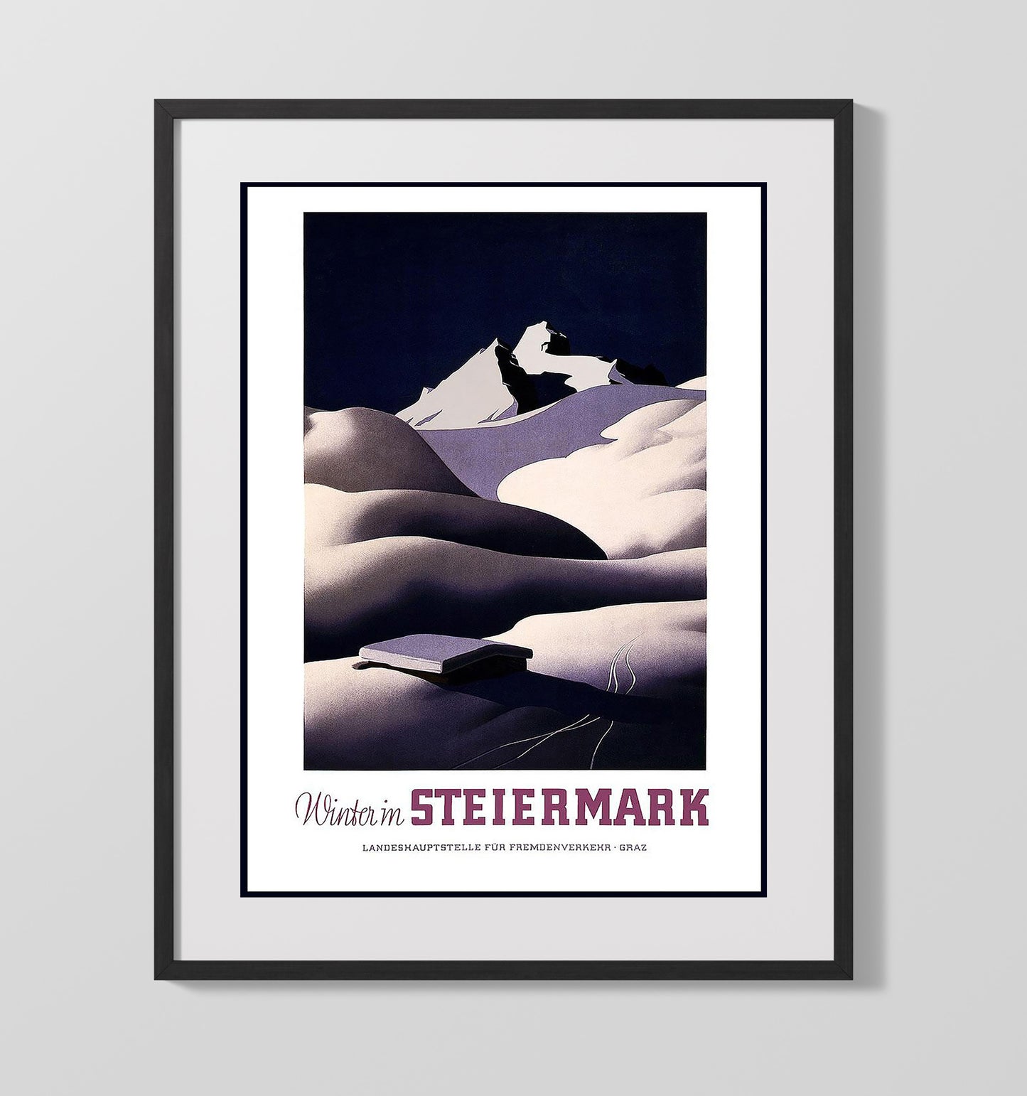 Steiermark Winter Vintage Travel Print 16x20 Gallery Frame travel wall art print
